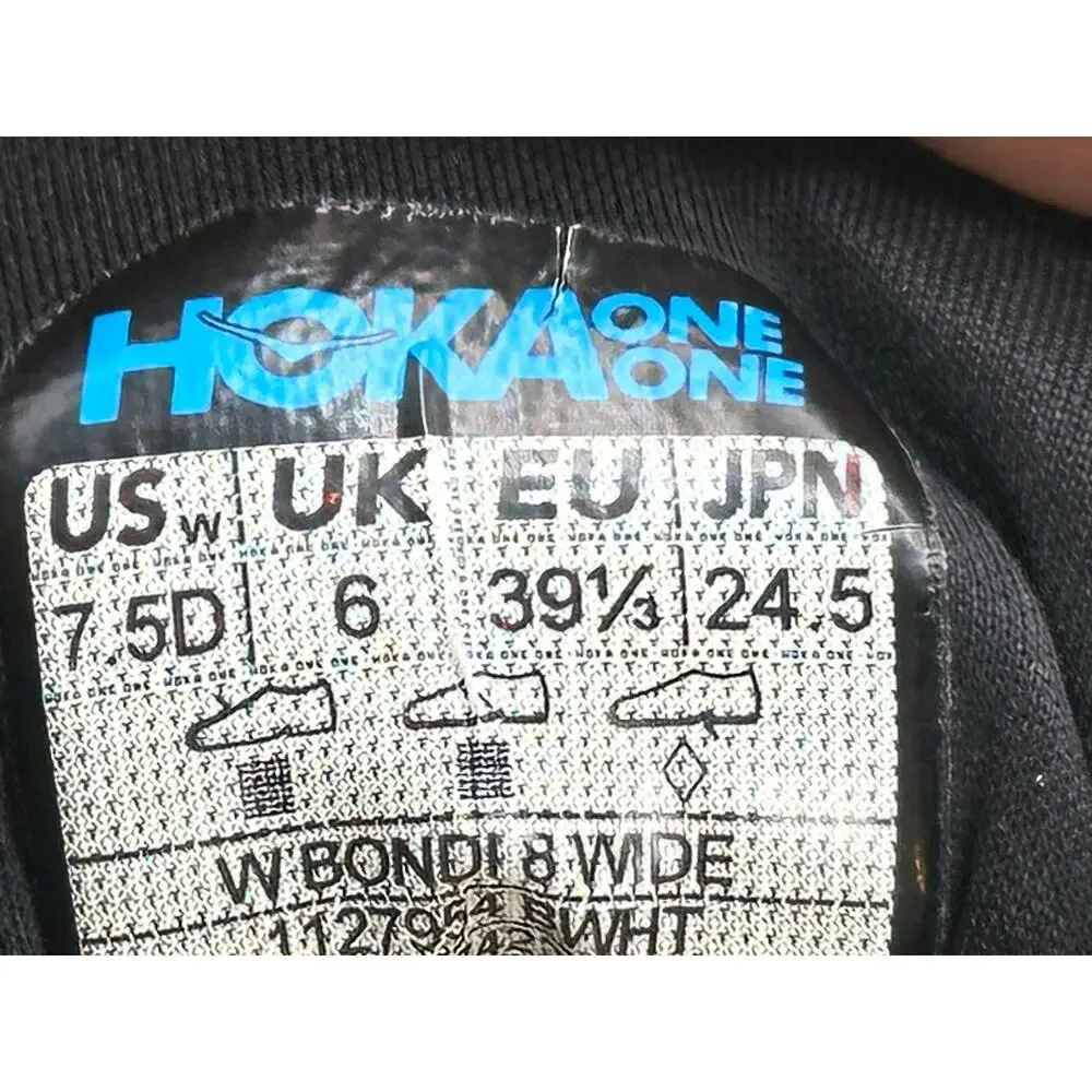 Hoka One One Bondi 8 1127954-BWHT Athletic Sneaker Womens 7.5D Black Mesh Sports